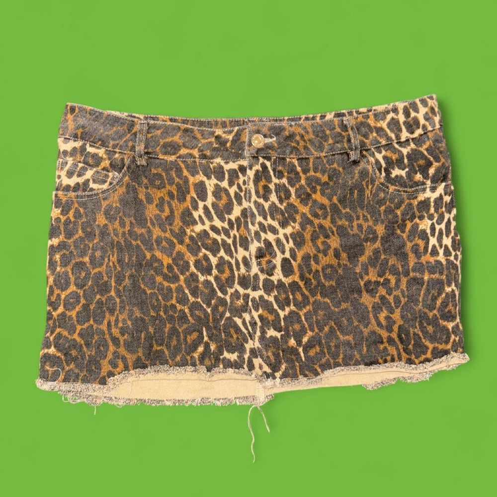 Fashion Nova Leopard Print Denim Mini Skirt Women's XL